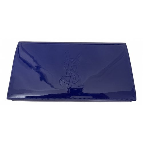 Pre-owned Saint Laurent Patent Leather Clutch Bag In Blue