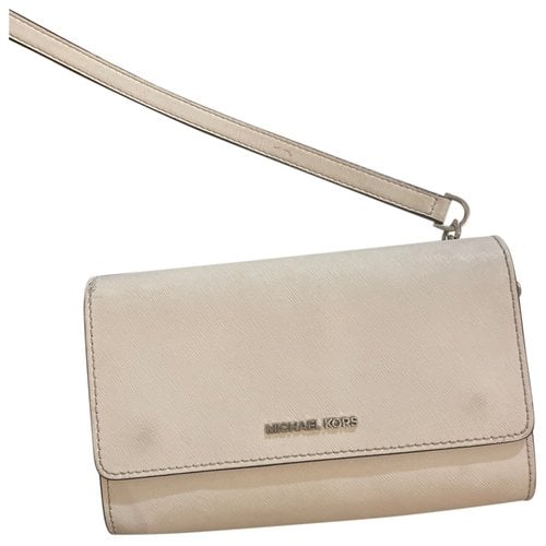 Pre-owned Michael Kors Adele Leather Clutch Bag In White