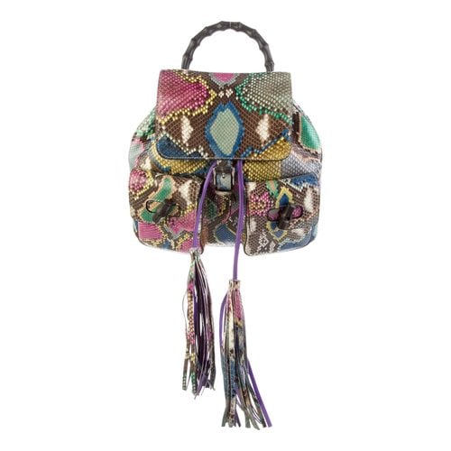Pre-owned Gucci Bamboo Tassel Python Backpack In Multicolour