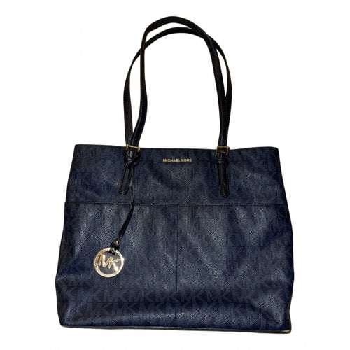 Pre-owned Michael Kors Jet Set Leather Tote In Navy