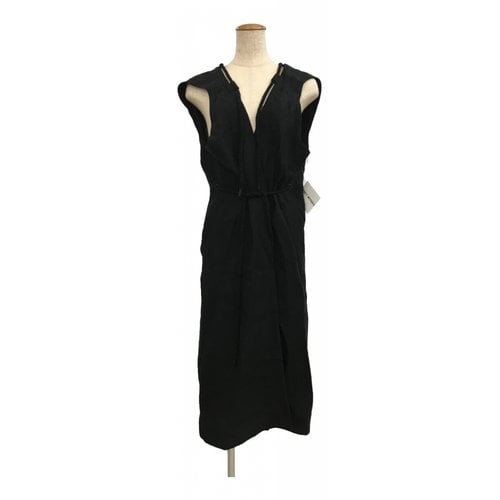 Pre-owned Issey Miyake Linen Maxi Dress In Black