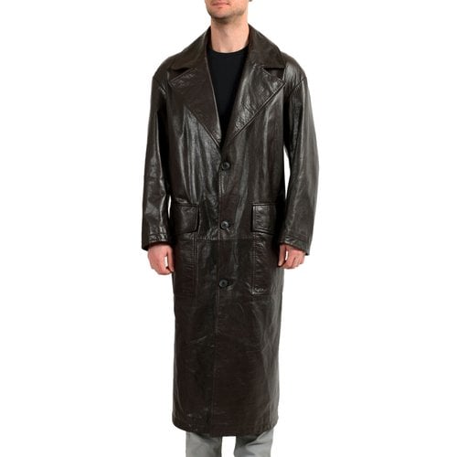 Pre-owned Hugo Boss Leather Coat In Brown