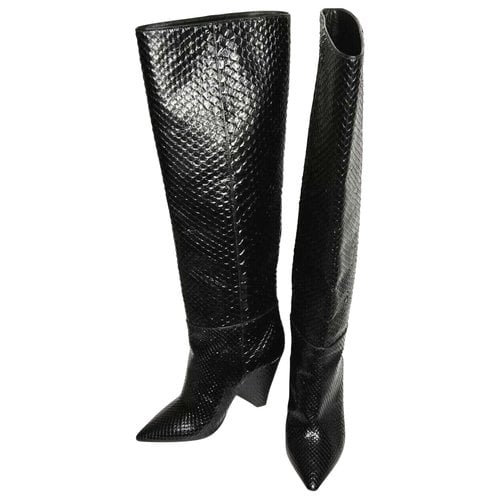 Pre-owned Saint Laurent Niki Python Boots In Black