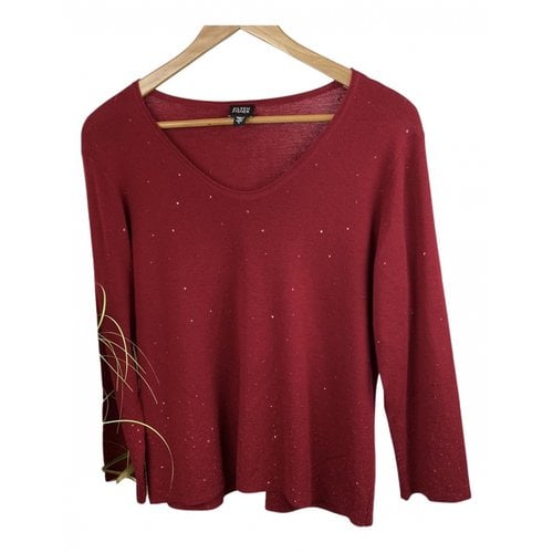 Pre-owned Eileen Fisher Wool Cardigan In Red