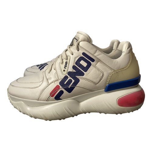 Pre-owned Fendi X Fila Leather Trainers In White