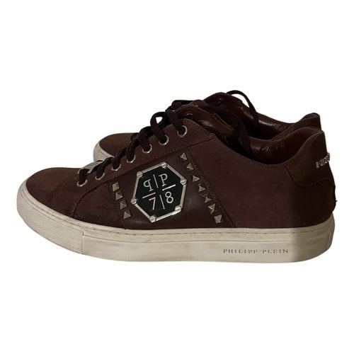 Pre-owned Philipp Plein Leather Trainers In Burgundy