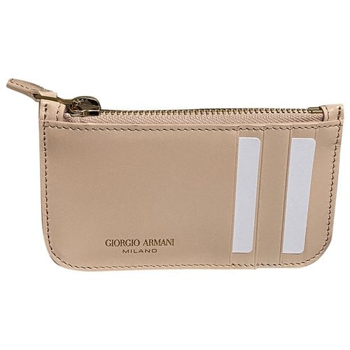 Pre-owned Giorgio Armani Leather Card Wallet In Beige