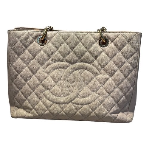 Pre-owned Chanel Grand Shopping Leather Tote In Beige