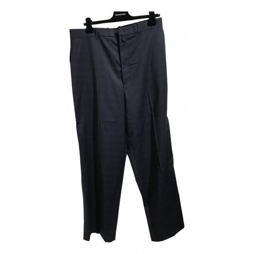Pre-owned Balenciaga Wool Straight Pants In Navy