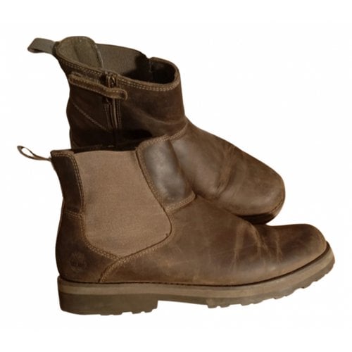 Pre-owned Timberland Leather Ankle Boots In Brown