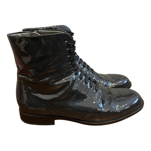 Pre-owned Jil Sander Patent Leather Lace Up Boots In Black