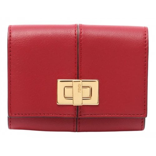 Pre-owned Fendi Leather Card Wallet In Red
