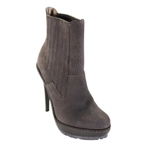 Pre-owned Bcbg Max Azria Leather Ankle Boots In Grey