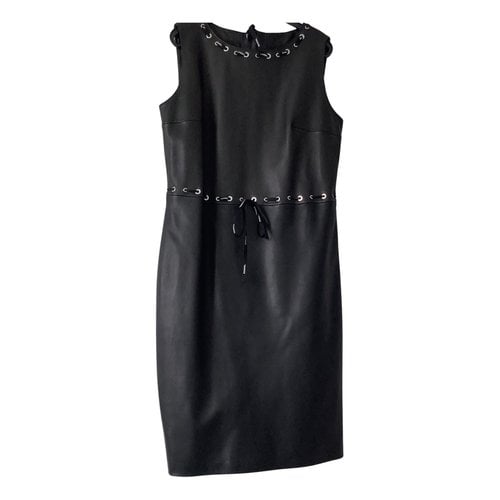 Pre-owned Hugo Boss Leather Mid-length Dress In Black