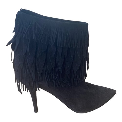 Pre-owned Aquazzura Night Fever Leather Ankle Boots In Black