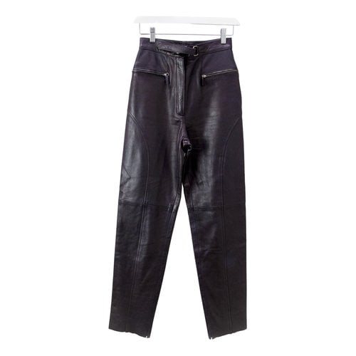Pre-owned Gucci Leather Slim Pants In Purple