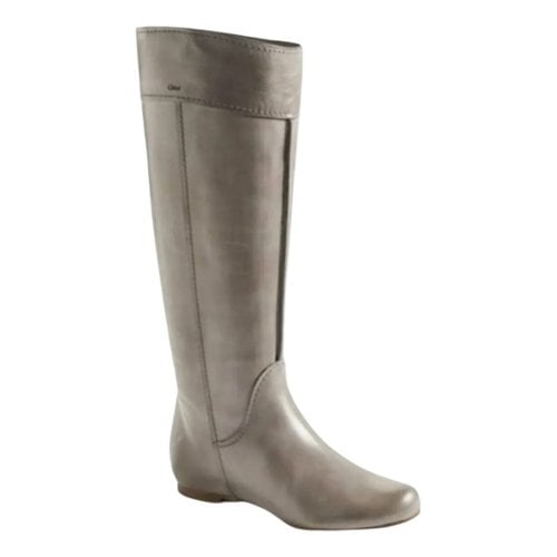 Pre-owned Chloé Leather Riding Boots In Grey