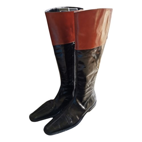 Pre-owned A. Testoni' Leather Riding Boots In Black