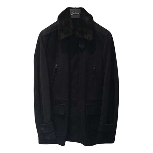 Pre-owned Brioni Leather Coat In Black