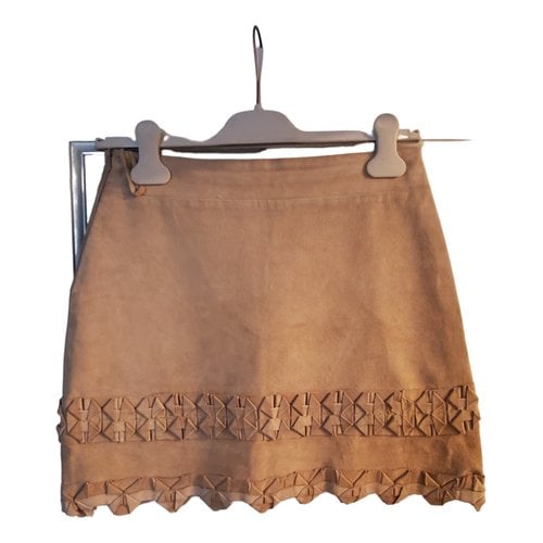 Pre-owned Badgley Mischka Leather Mini Skirt In Beige