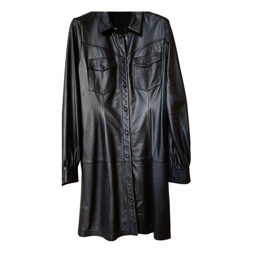 Pre-owned Bruuns Bazaar Leather Mini Dress In Black
