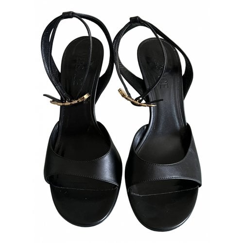 Pre-owned Versace Leather Sandals In Black