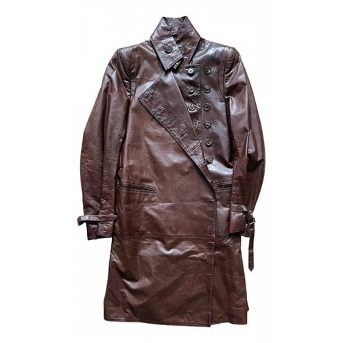 Pre-owned Ann Demeulemeester Leather Trench Coat In Brown