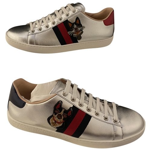 Pre-owned Gucci Leather Trainers In Silver