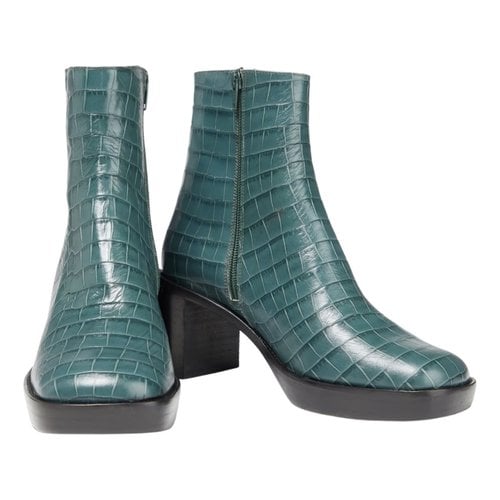 Pre-owned By Far Leather Ankle Boots In Green