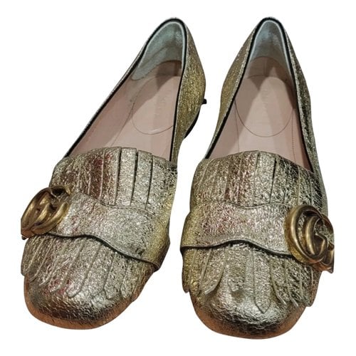 Pre-owned Gucci Marmont Leather Ballet Flats In Gold