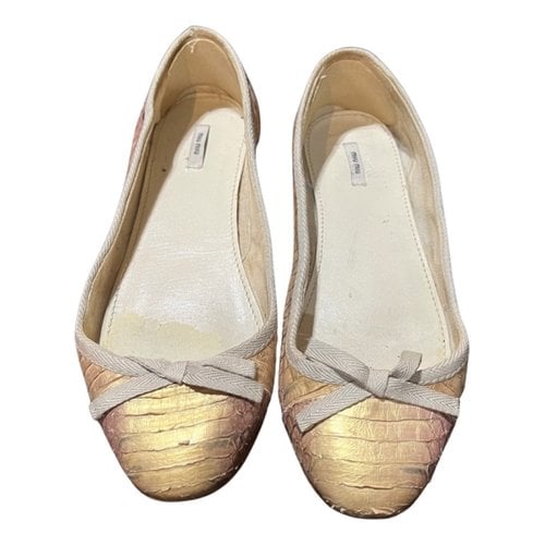 Pre-owned Miu Miu Python Ballet Flats In Gold
