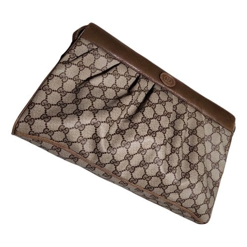 Pre-owned Gucci Ophidia Leather Clutch Bag In Brown