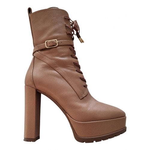 Pre-owned Aquazzura Leather Ankle Boots In Brown