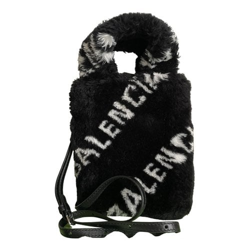 Pre-owned Balenciaga Shopping North South Faux Fur Crossbody Bag In Black