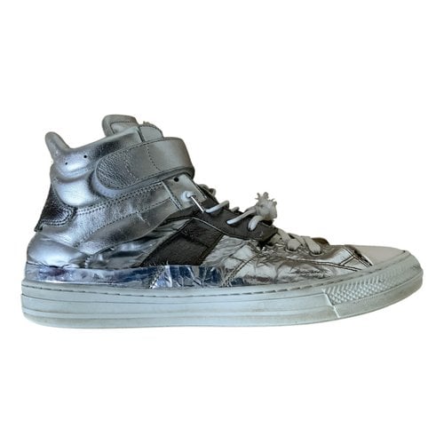 Pre-owned Maison Margiela Patent Leather High Trainers In Silver