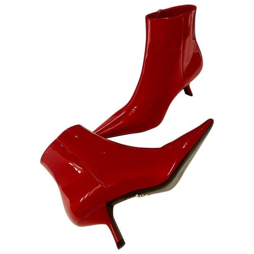 Pre-owned Prada Patent Leather Ankle Boots In Red