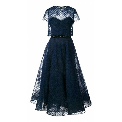 Pre-owned Marchesa Notte Lace Mid-length Dress In Blue