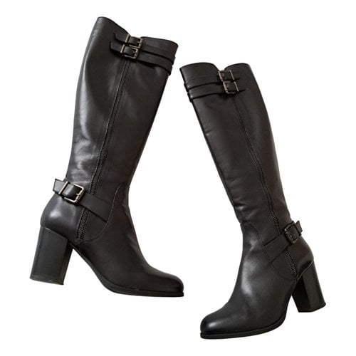 Pre-owned Unisa Leather Riding Boots In Black