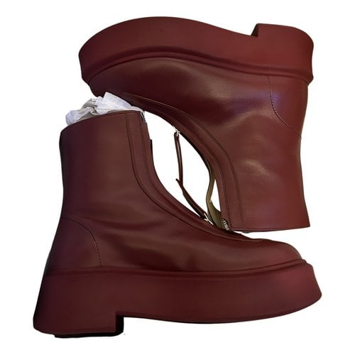 Pre-owned The Row Leather Ankle Boots In Burgundy
