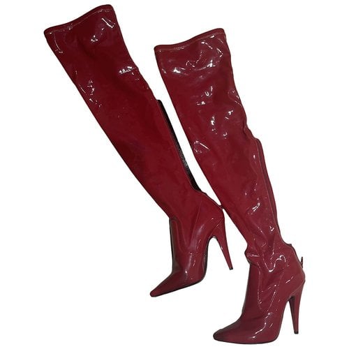 Pre-owned Saint Laurent Patent Leather Boots In Red