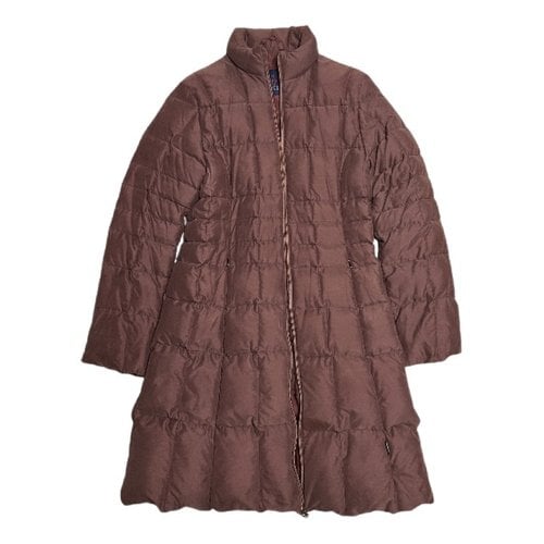 Pre-owned Moncler Long Puffer In Burgundy