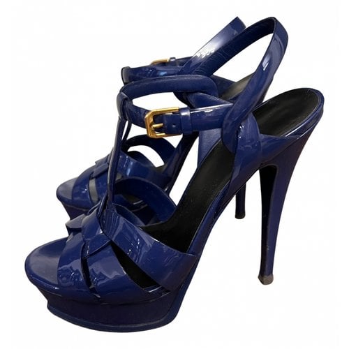 Pre-owned Saint Laurent Tribute Patent Leather Sandal In Blue