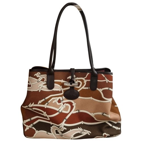 Pre-owned Longchamp Roseau Cloth Handbag In Brown