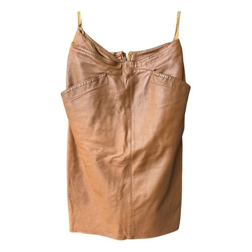 Pre-owned Claude Montana Leather Mid-length Skirt In Camel