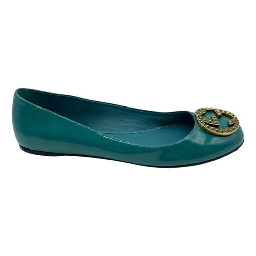 Pre-owned Gucci Patent Leather Ballet Flats In Blue