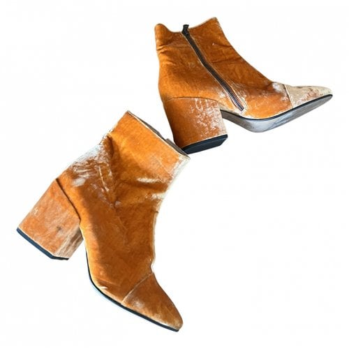 Pre-owned Dries Van Noten Velvet Ankle Boots In Orange