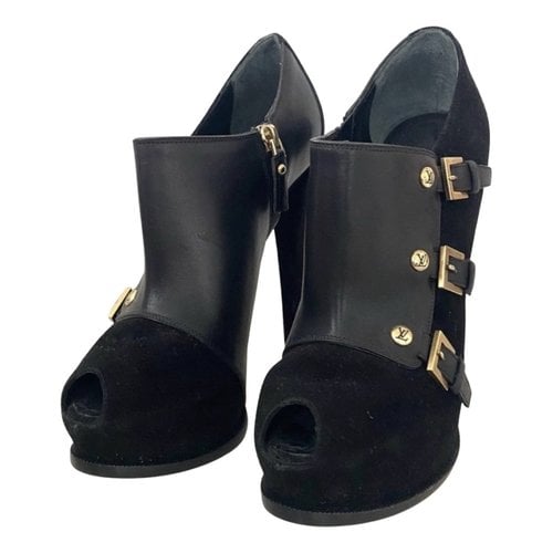Pre-owned Louis Vuitton Leather Open Toe Boots In Black