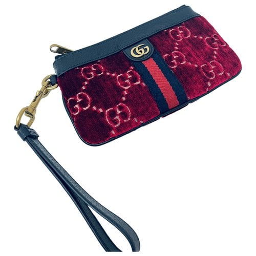 Pre-owned Gucci Ophidia Velvet Clutch Bag In Burgundy