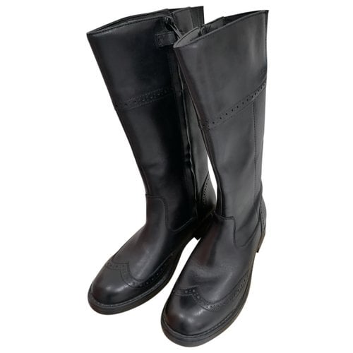 Pre-owned Geox Leather Riding Boots In Black