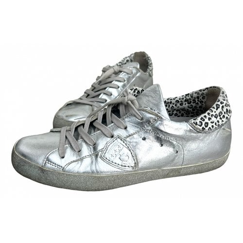 Pre-owned Philippe Model Leather Trainers In Silver